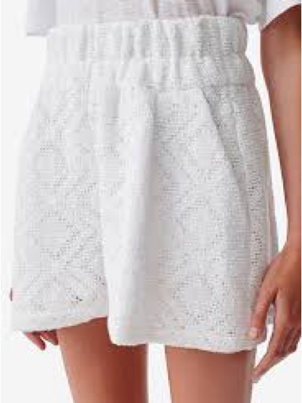 Iro White Elastic-Waist Crochet Shorts - Size 38/6